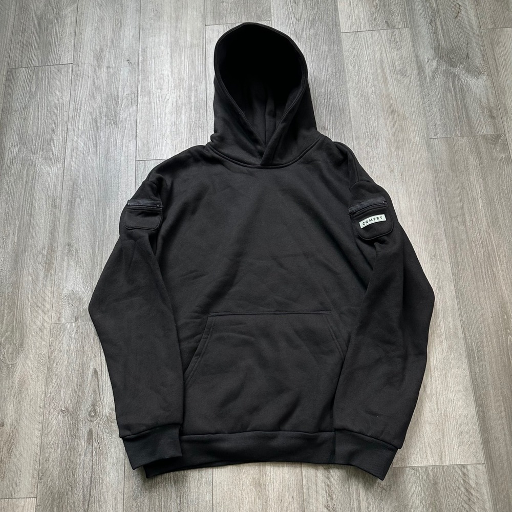 Comfrt travel essentials Black Oversized Hoodie mens XL Utility Arm Pocketed